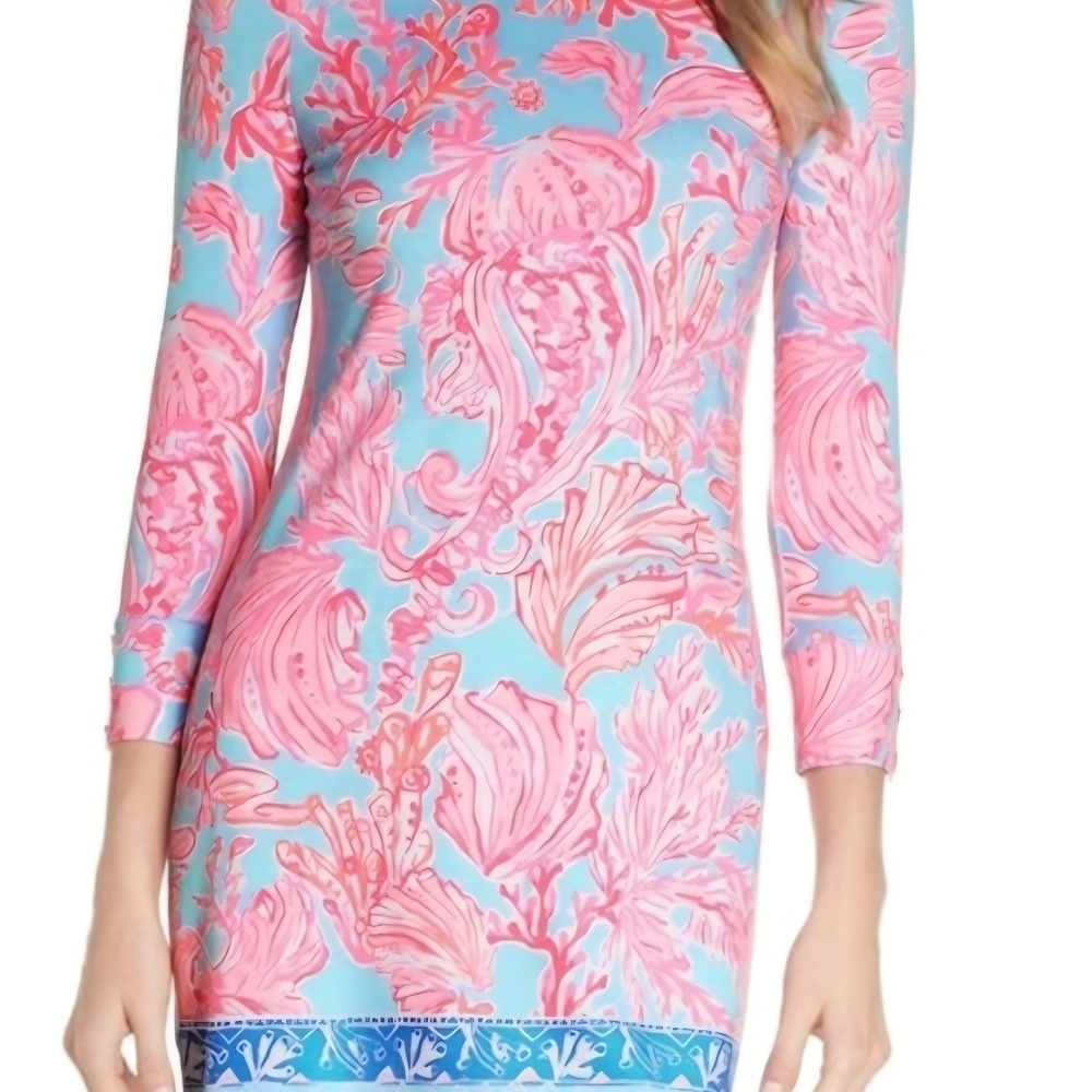 Lilly Pulitzer Pink Coral Print Long Sleeve Dress Small 1463